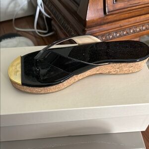 Jimmy Choo Black and Gold Sandals